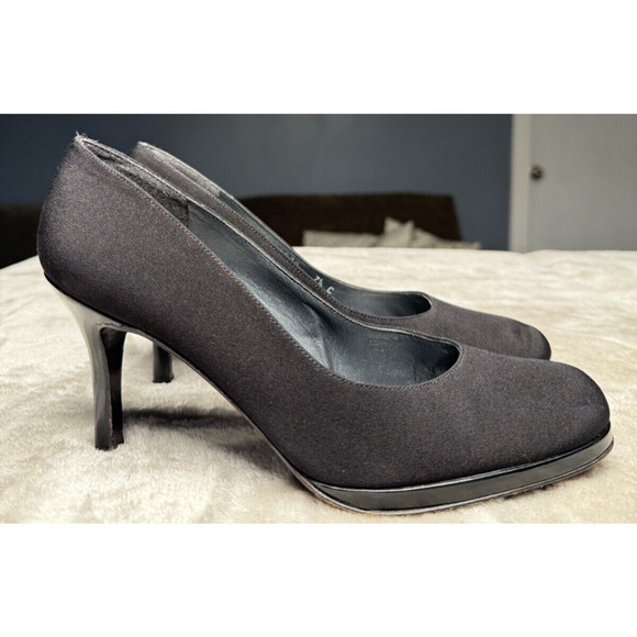 Stuart Weitzman Black Microfiber Leather Platform Heels Womens Size 7.5 C Office - Picture 1 of 9